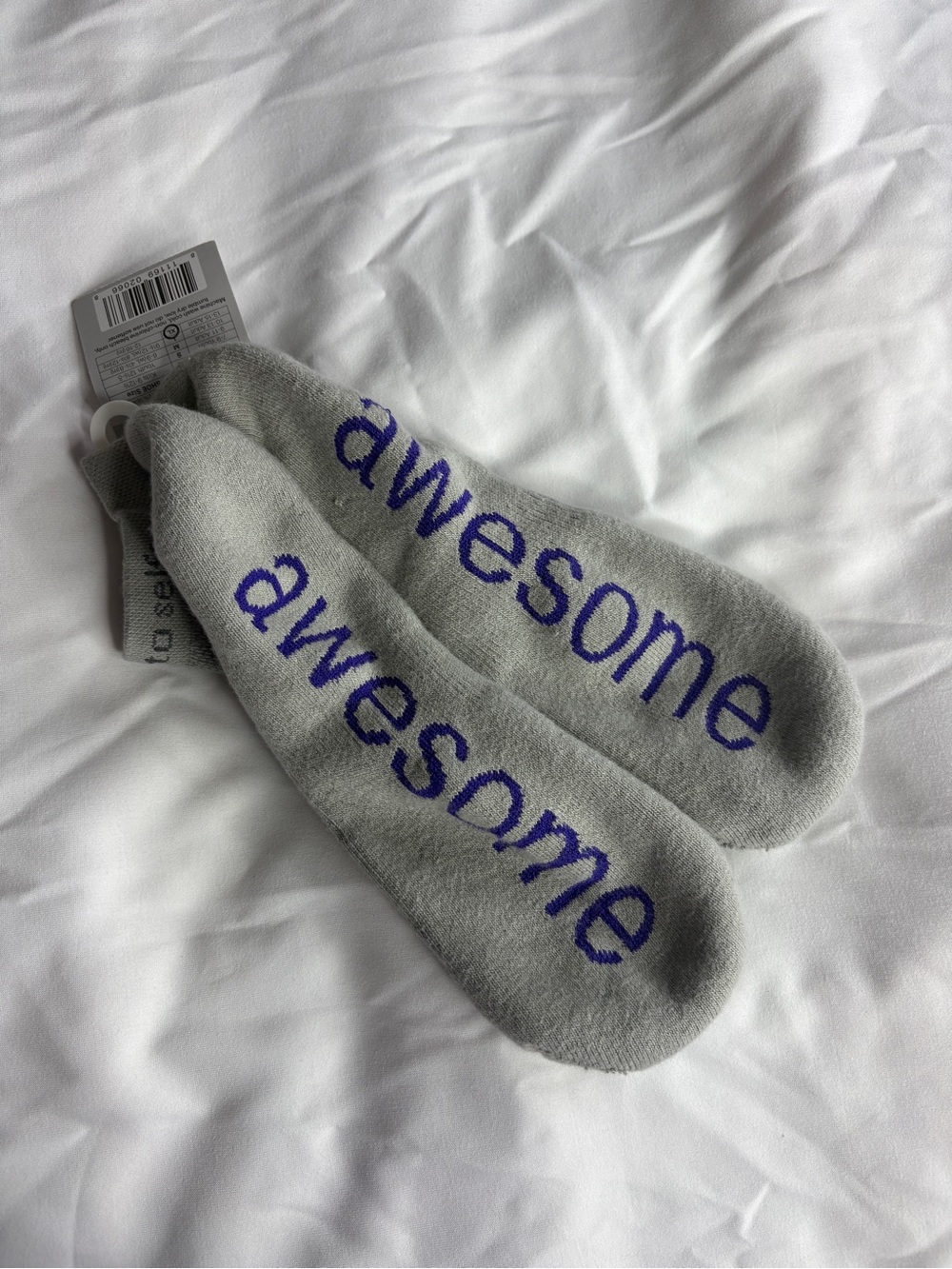 Women’s Grey 'I am awesome' Crew Socks with Purple Text